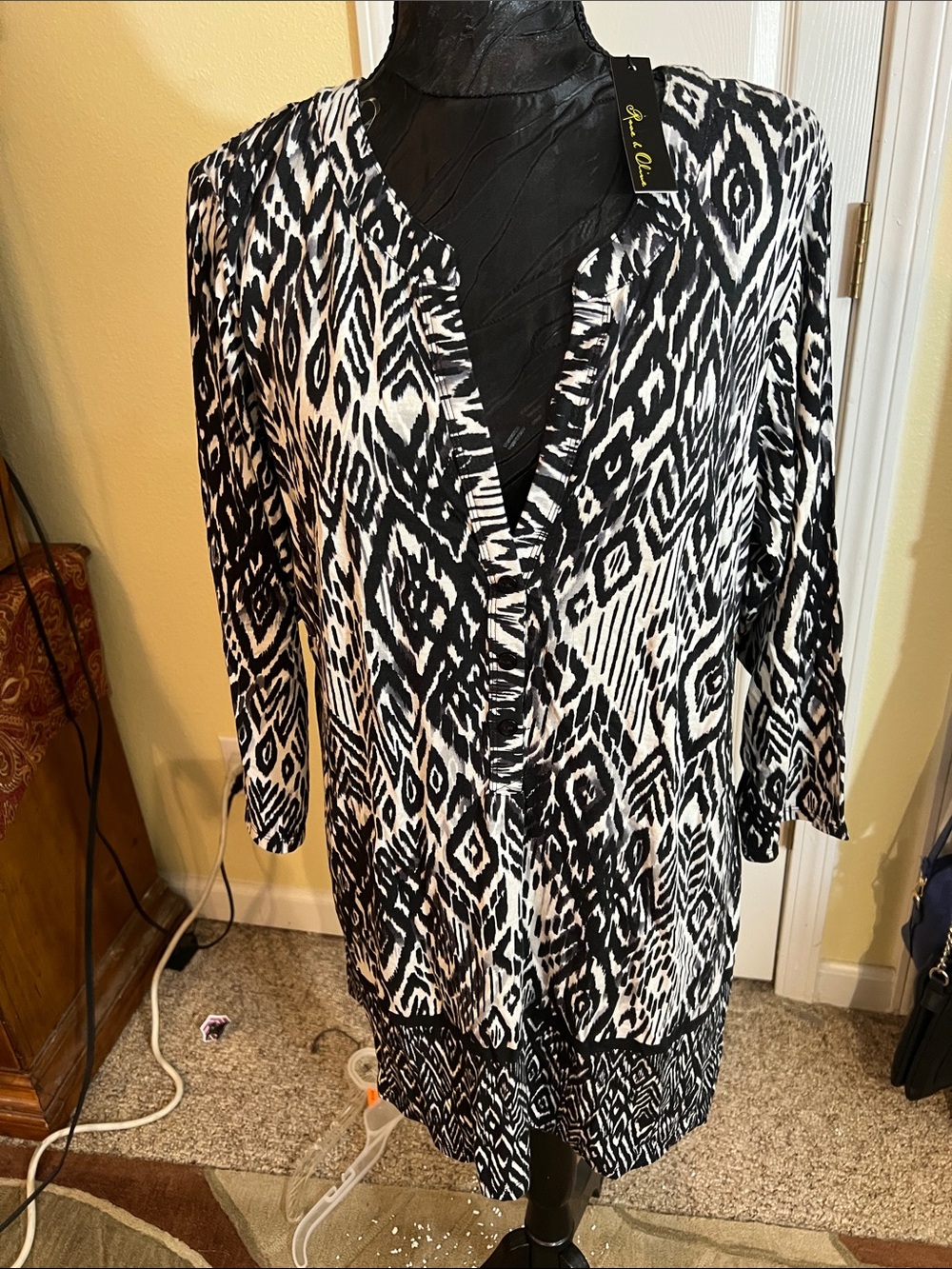Rose & Olive Black and White Aztec Print Tunic